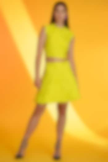 Neon Sunflower Yellow Banana Crepe Machine Work Skirt by Parneet Gujral at Pernia's Pop Up Shop