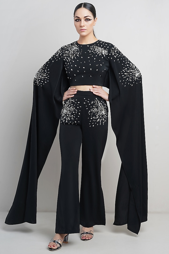 Black Crepe Embroidered Co-Ord Set by Parneet Gujral at Pernia's Pop Up Shop