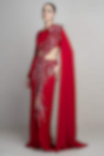 Red Crepe Gown by Parneet Gujral at Pernia's Pop Up Shop