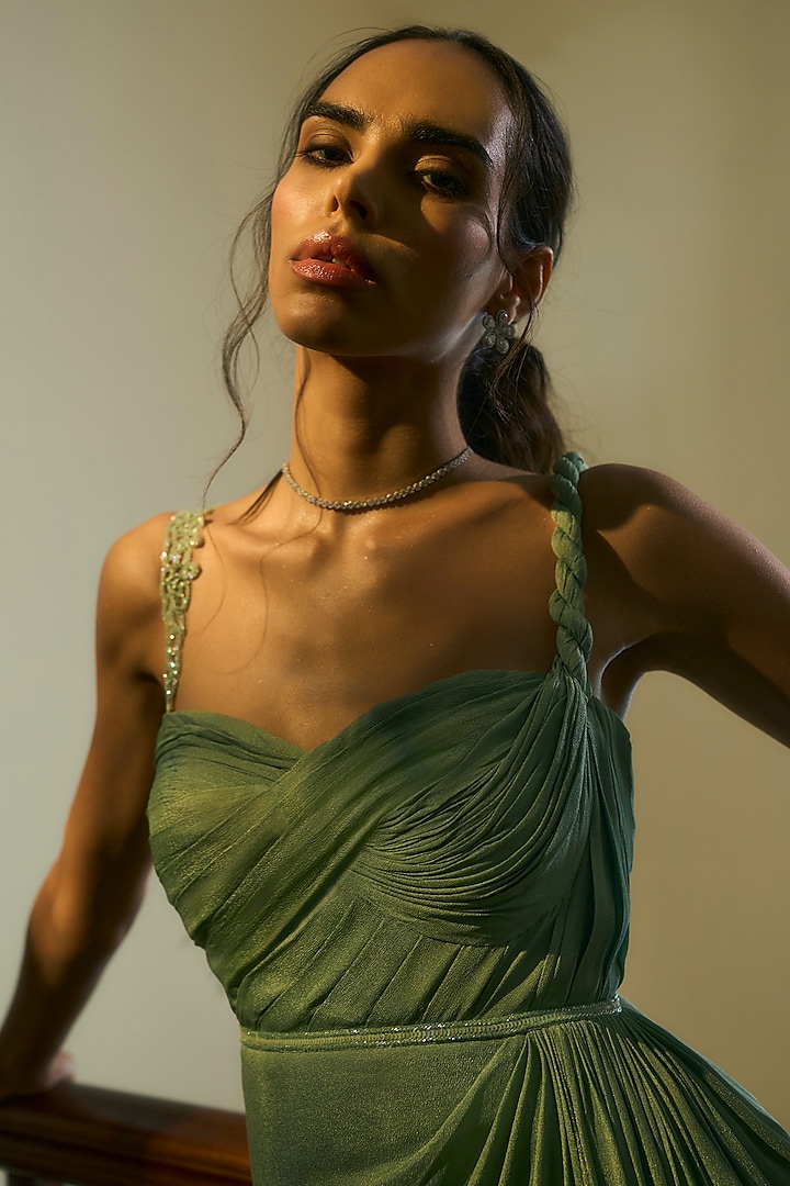 Sea Green Viscose Crepe Georgette Embellished Gown by Parshya at Pernia's Pop Up Shop 2026 Sea Green Viscose Crepe Georgette Embellished Gown by Parshya at Pernia's Pop Up Shop 2026