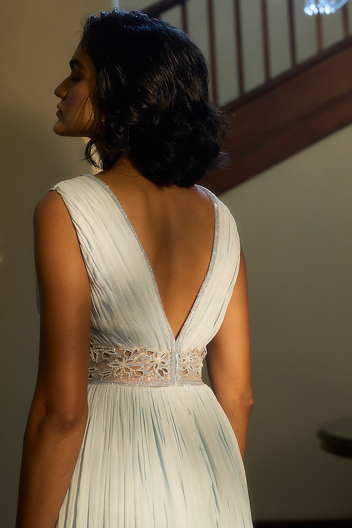 Ice Blue Viscose Chinon Chiffon Embellished Engagement Gown by Parshya at Pernia's Pop Up Shop