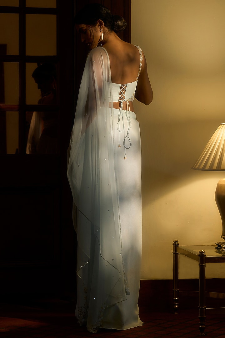 Ice Blue Crepe Georgette Wedding Lehenga Set by Parshya at Pernia's Pop Up Shop
