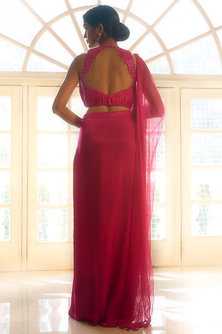 Hot Pink Viscose Georgette Satin Wedding Lehenga Set by Parshya at Pernia's Pop Up Shop