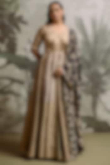 Antique Gold & Silver Banarasi Embellished Party Wear Anarkali Set by Parshya at Pernia's Pop Up Shop