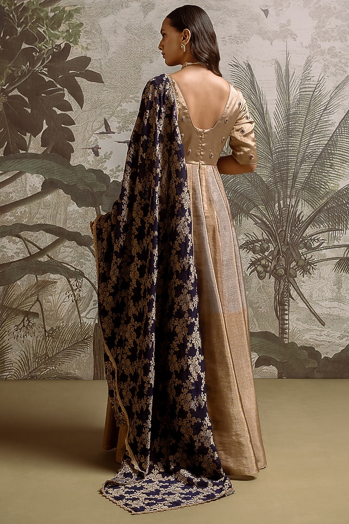 Antique Gold & Silver Banarasi Embellished Party Wear Anarkali Set by Parshya at Pernia's Pop Up Shop