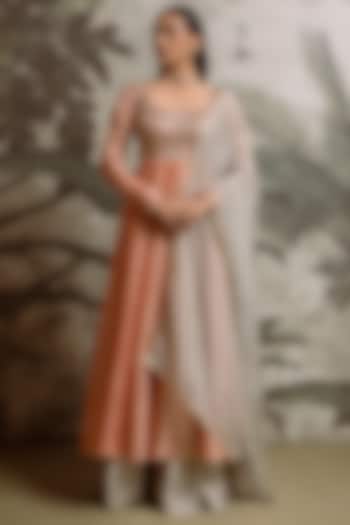 Peach Banarasi Tissue Embellished Party Wear Anarkali Set by Parshya at Pernia's Pop Up Shop