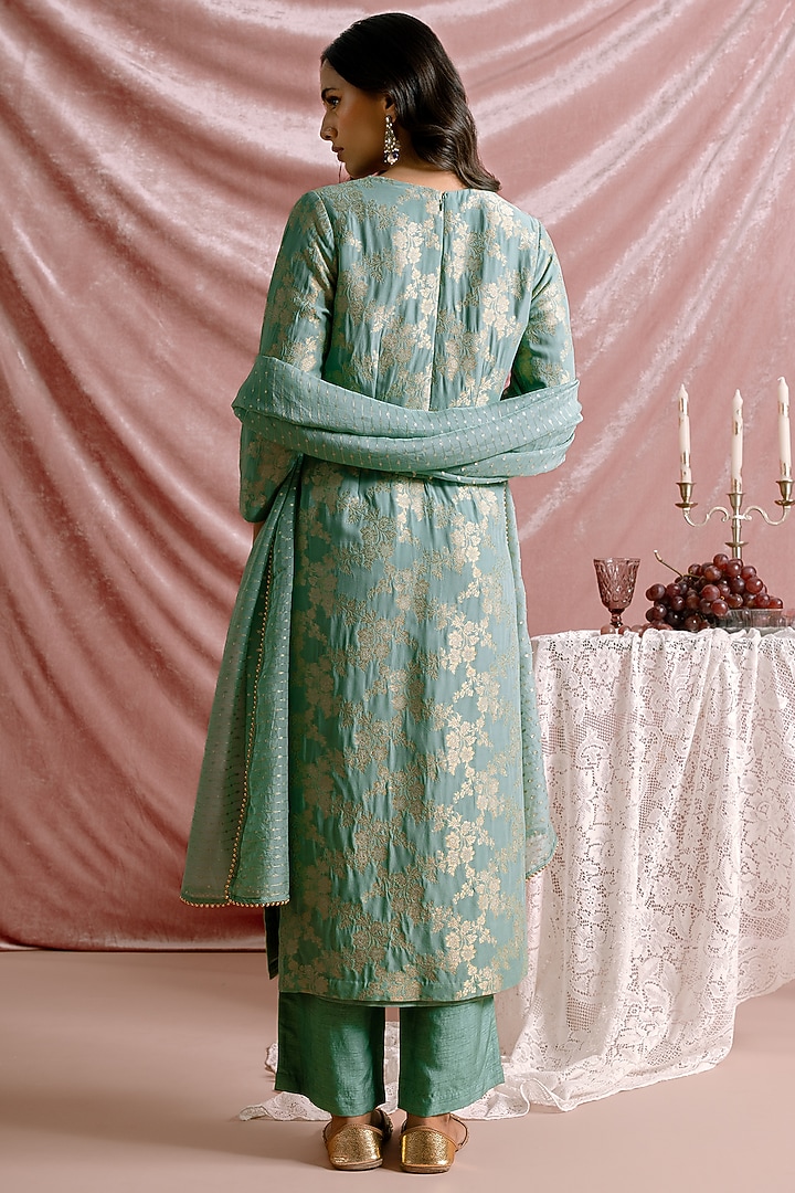 Green Banarasi Georgette Overlap Kurta Set by Parshya at Pernia's Pop Up Shop