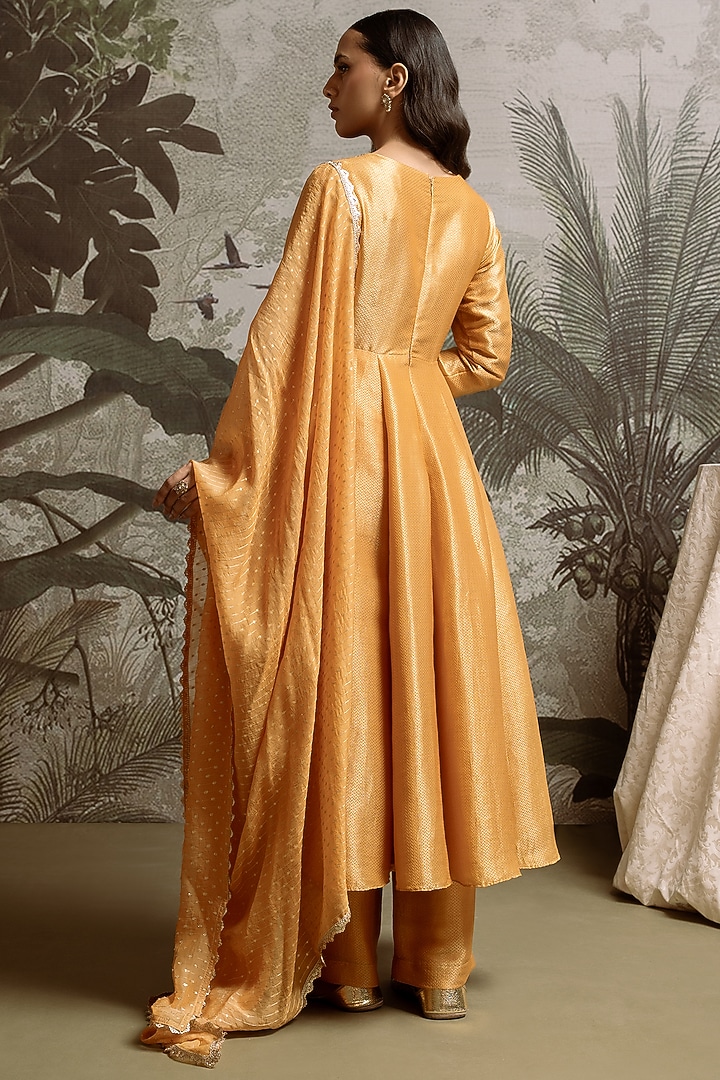 Yellow Banarasi Front-Tie Kurat Set by Parshya at Pernia's Pop Up Shop