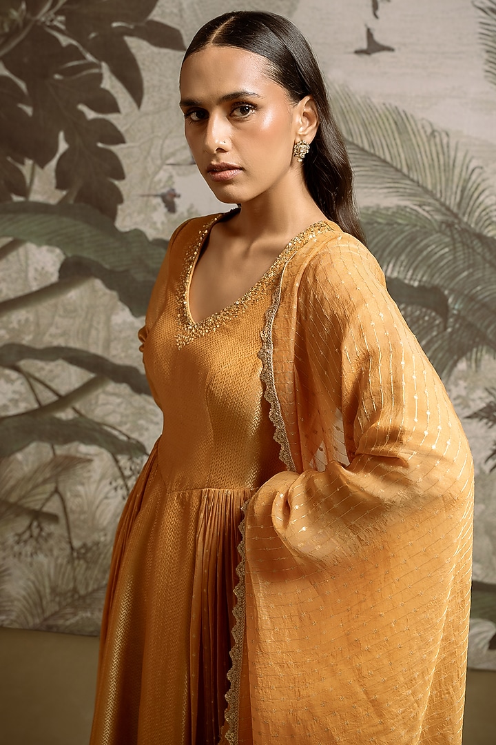 Yellow Banarasi Front-Tie Kurat Set by Parshya at Pernia's Pop Up Shop