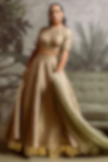 Green Banarasi Silk Printed Wedding Lehenga Set by Parshya at Pernia's Pop Up Shop