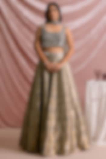 Grey Banarasi Tissue Wedding Lehenga Set by Parshya at Pernia's Pop Up Shop
