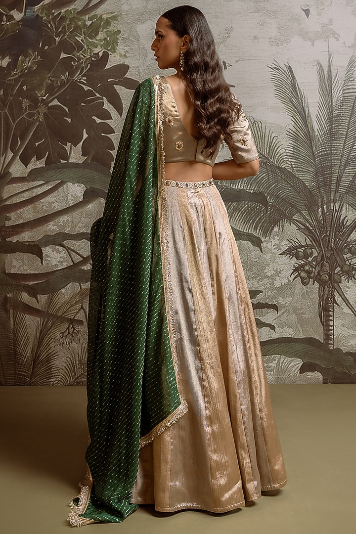 Antique Gold & Silver Banarasi Wedding Lehenga Set by Parshya at Pernia's Pop Up Shop