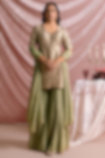 Green Banarasi Silk Printed Kurta Set by Parshya at Pernia's Pop Up Shop