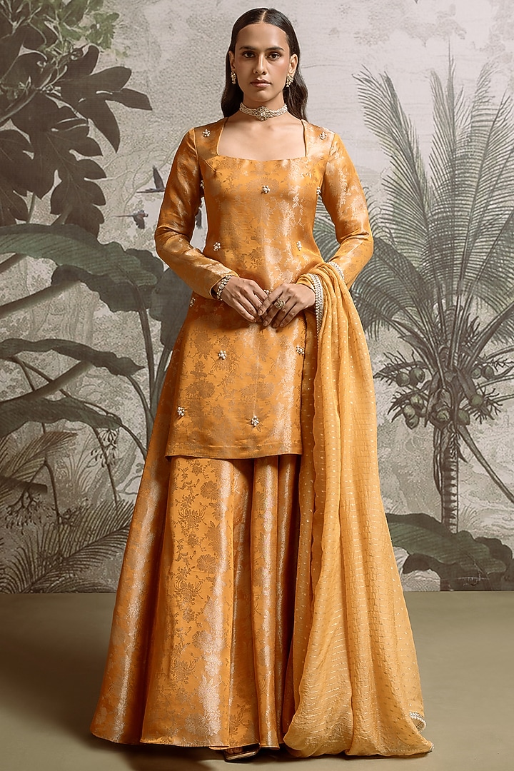 Yellow Banarasi Tissue Party Wear Sharara Set by Parshya at Pernia's Pop Up Shop