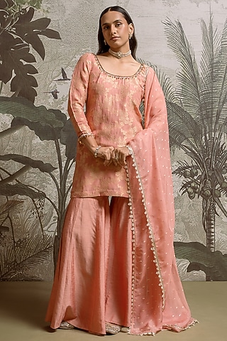 Peach Banarasi Georgette Sharara Set by Parshya