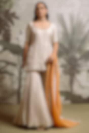 Ivory Banarasi Tissue Party Wear Sharara Set by Parshya at Pernia's Pop Up Shop