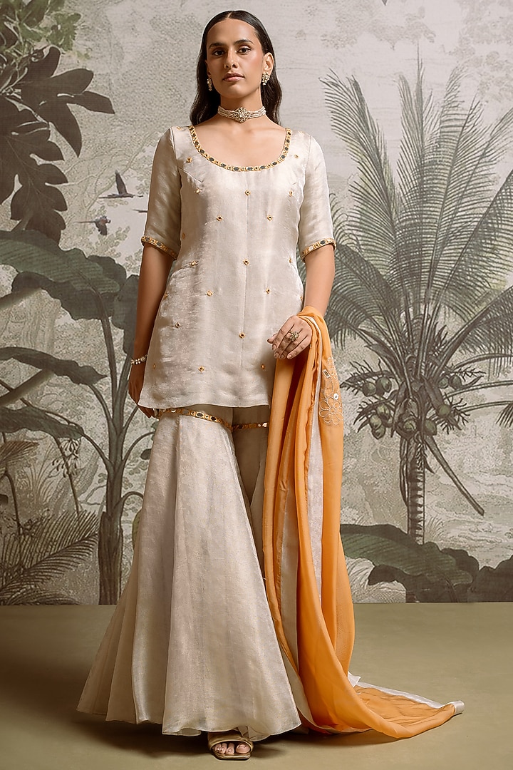 Ivory Banarasi Tissue Party Wear Sharara Set by Parshya at Pernia's Pop Up Shop