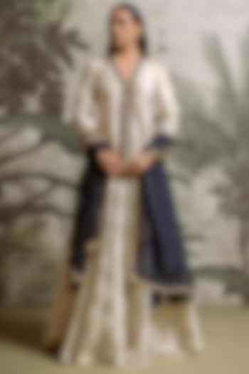 Ivory Banarasi Silk Party Wear Anarkali Set by Parshya at Pernia's Pop Up Shop