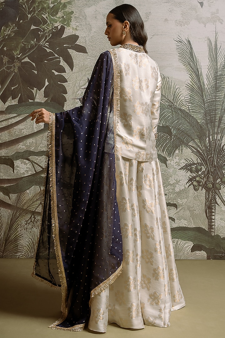 Ivory Banarasi Silk Party Wear Anarkali Set by Parshya at Pernia's Pop Up Shop
