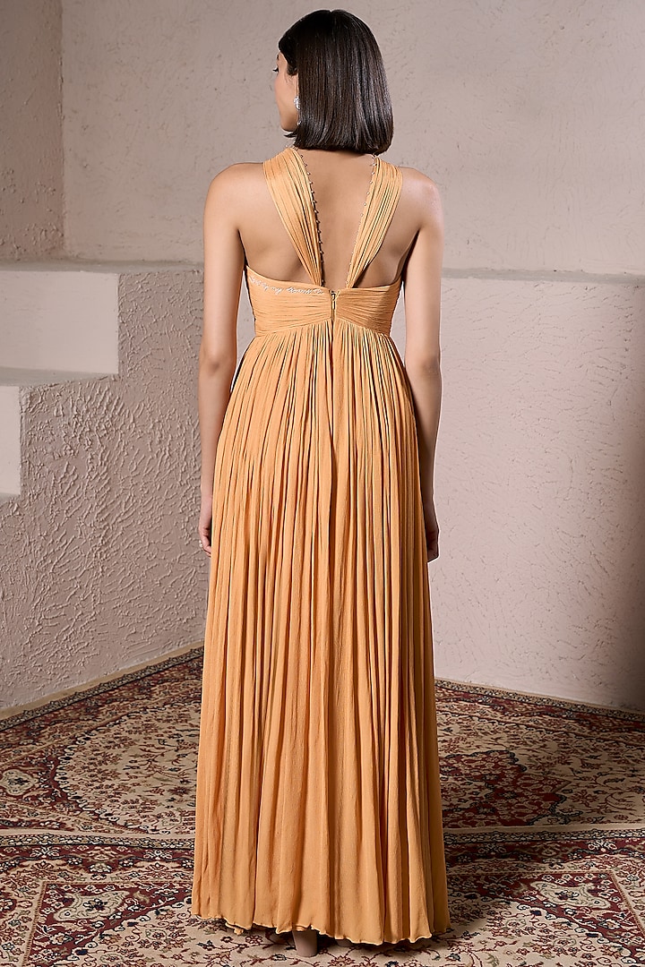 Mango Yellow Chinon Chiffon Hand Embellished Gown by Parshya at Pernia's  Pop Up Shop 2026