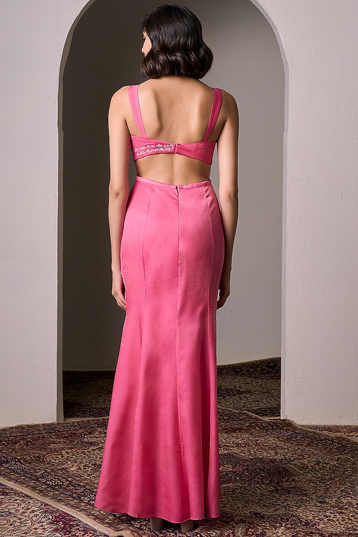 Candy Pink Georgette Satin Fish-Cut Party Wear Gown by Parshya at Pernia's Pop Up Shop