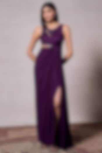 Purple Crepe Georgette Hand Embellished Gown by Parshya
