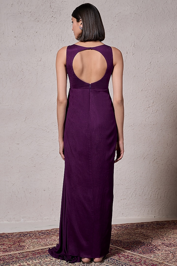 Purple Crepe Georgette Hand Embellished Party Wear Gown by Parshya at Pernia's Pop Up Shop