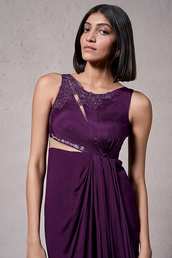 Purple Crepe Georgette Hand Embellished Party Wear Gown by Parshya at Pernia's Pop Up Shop