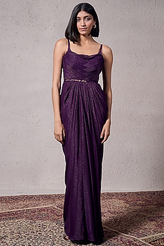 Purple Shimmer Satin Gown by Parshya