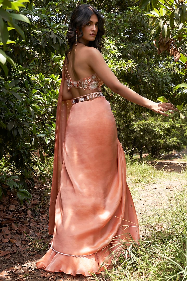 Orange Viscose Tissue Draped Wedding Saree Set by Parshya at Pernia's Pop Up Shop