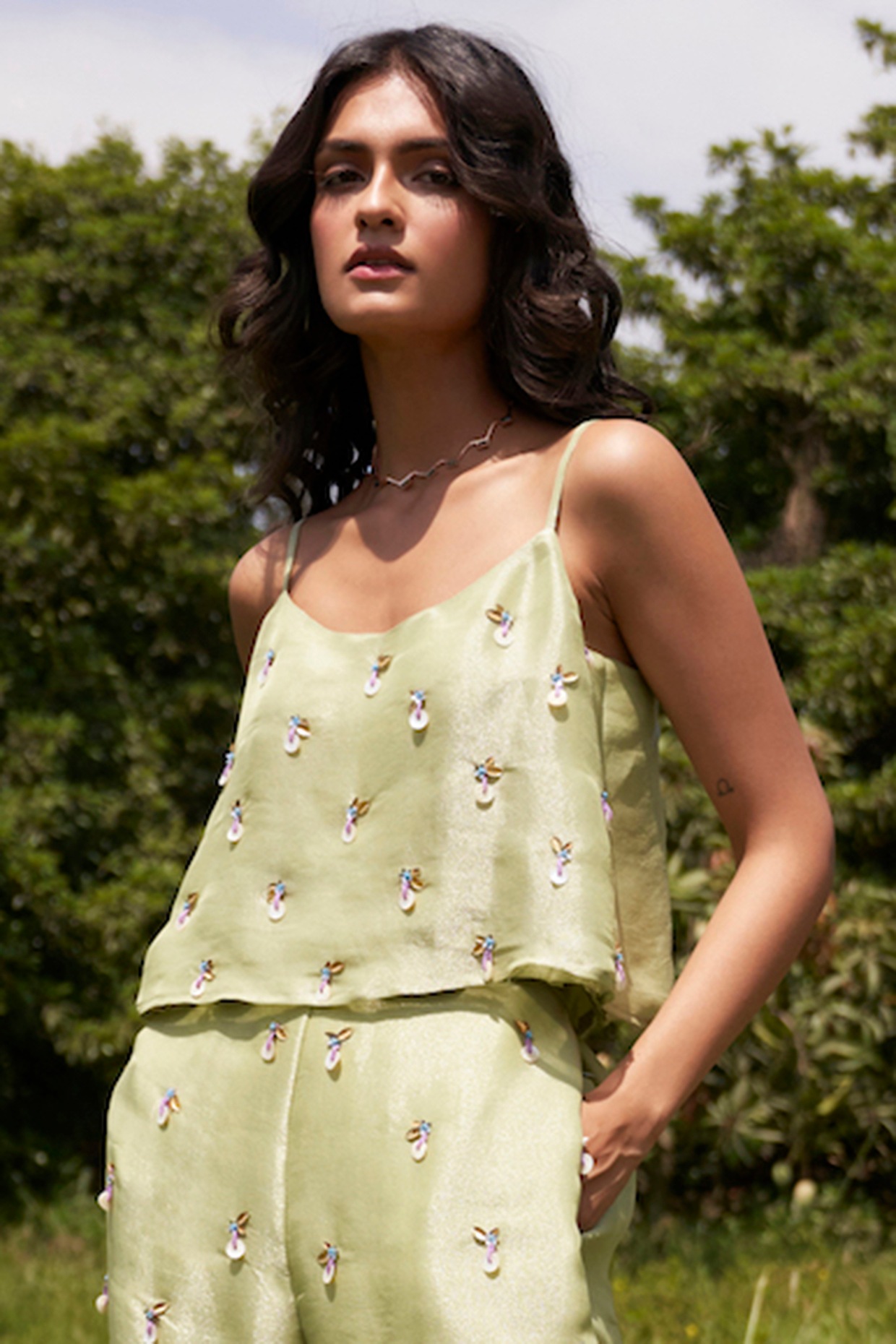 Lime Viscose Tissue Pant Set by Parshya at Pernia's Pop Up Shop 2025