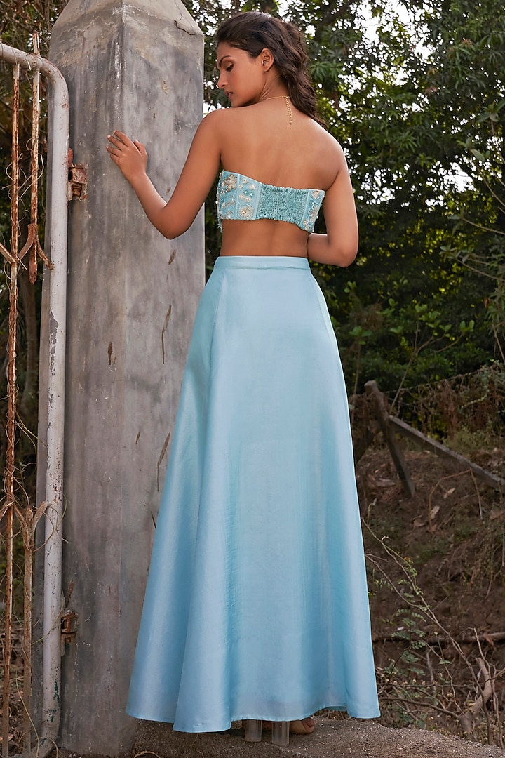Aqua Viscose Tissue Skirt Set by Parshya at Pernia's Pop Up Shop