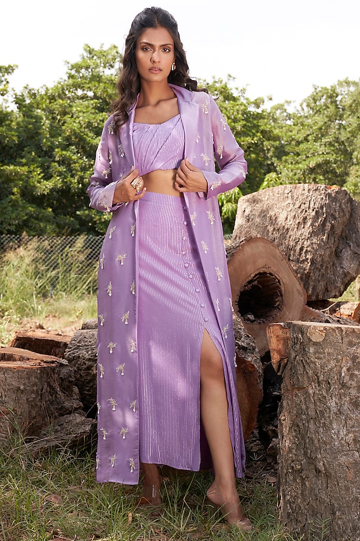 Purple Viscose Chiffon Lurex Skirt Set by Parshya at Pernia's Pop Up Shop