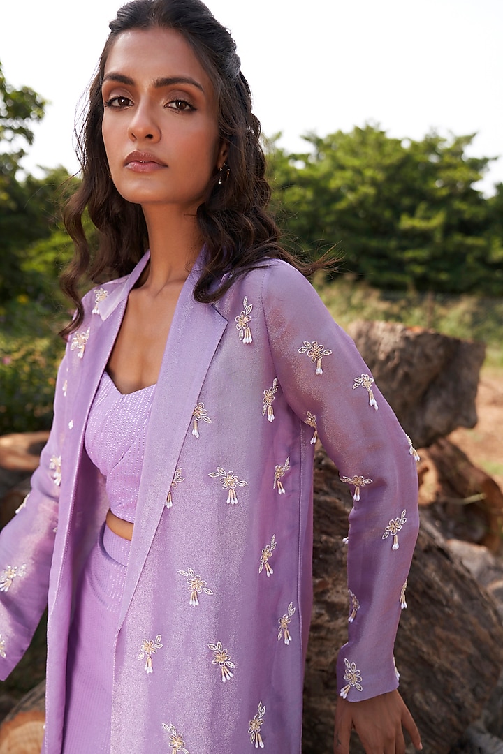 Purple Viscose Chiffon Lurex Skirt Set by Parshya at Pernia's Pop Up Shop