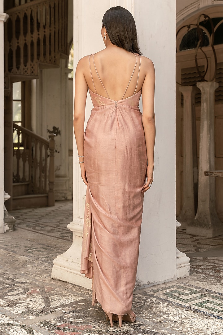 Mauve Banarasi Silk Draped Party Wear Gown by Parshya at Pernia's Pop Up Shop