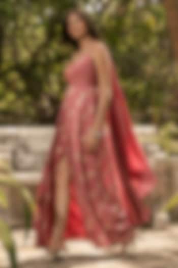 Onion Pink Banarasi Silk Party Wear Gown Saree by Parshya at Pernia's Pop Up Shop