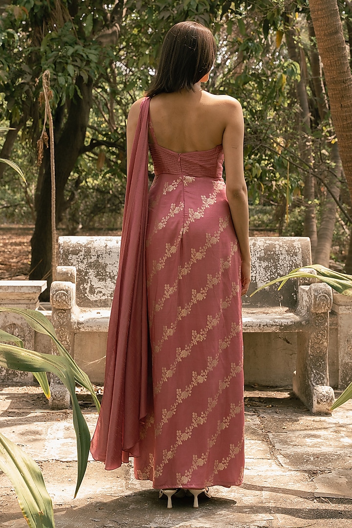 Onion Pink Banarasi Silk Party Wear Gown Saree by Parshya at Pernia's Pop Up Shop