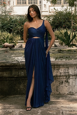 Royal Blue Banarasi Silk Gown Saree by Parshya