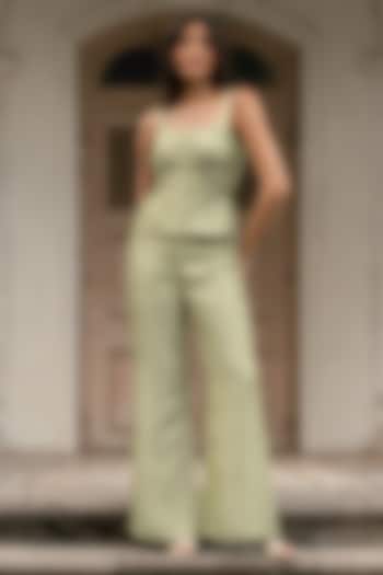 Sage Green Banarasi Silk Jacquard Co-Ord Set by Parshya at Pernia's Pop Up Shop