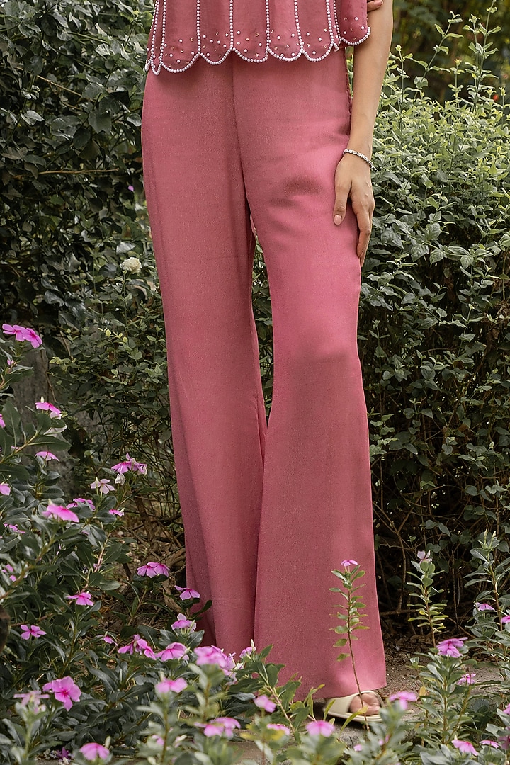 Onion Pink Pure Silk Organza Pearl Embellished Co-Ord Set by Parshya at Pernia's Pop Up Shop