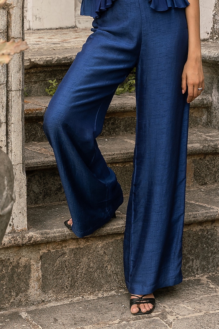 Royal Blue Viscose Flat Silk Floral Embellished Co-Ord Set by Parshya at Pernia's Pop Up Shop