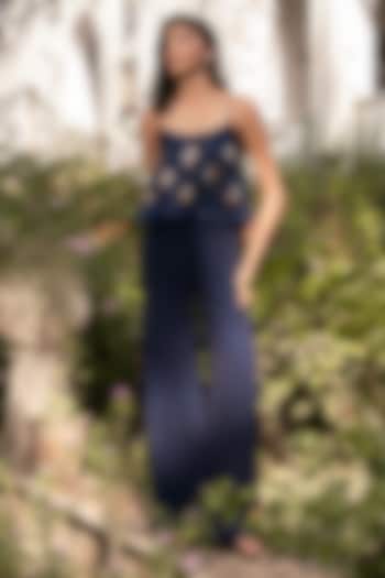 Midnight Blue Pure Silk Organza Sequin Embellished Co-Ord Set by Parshya at Pernia's Pop Up Shop