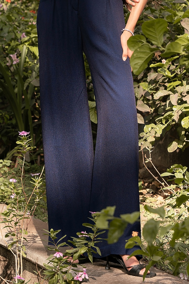 Midnight Blue Pure Silk Organza Sequin Embellished Co-Ord Set by Parshya at Pernia's Pop Up Shop
