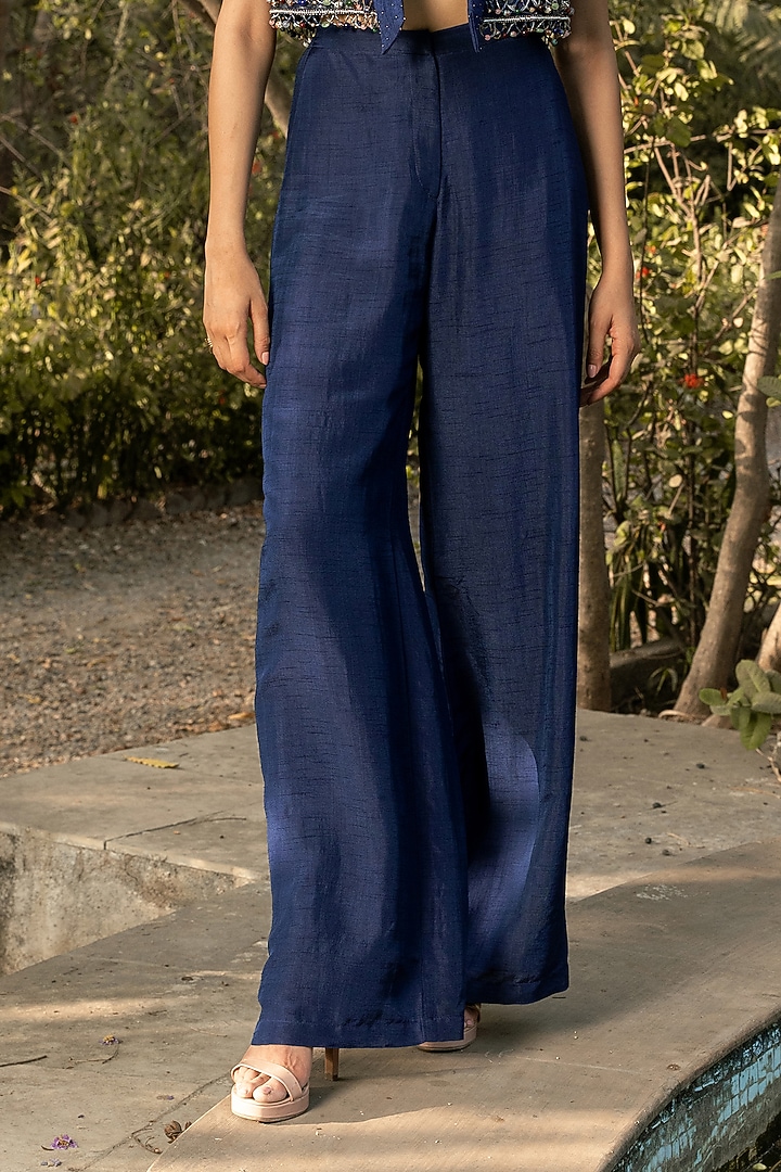 Midnight Blue Banarasi Silk Jacquard Embellished Co-Ord Set by Parshya at Pernia's Pop Up Shop