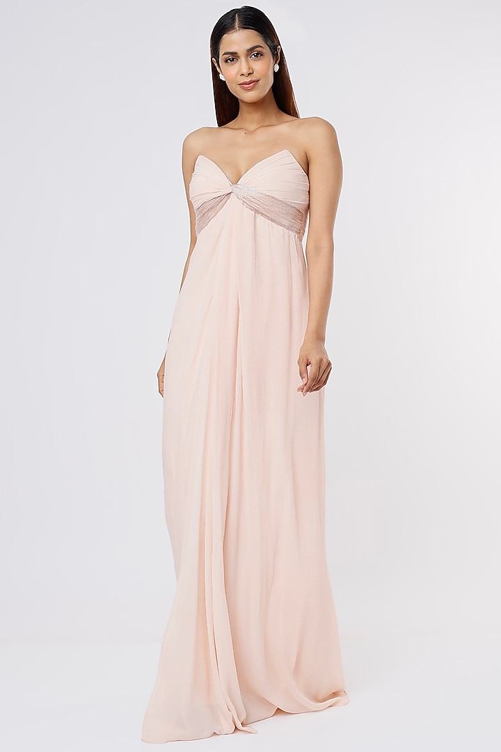 Champagne Embellished Party Wear Gown by Parshya at Pernia's Pop Up Shop