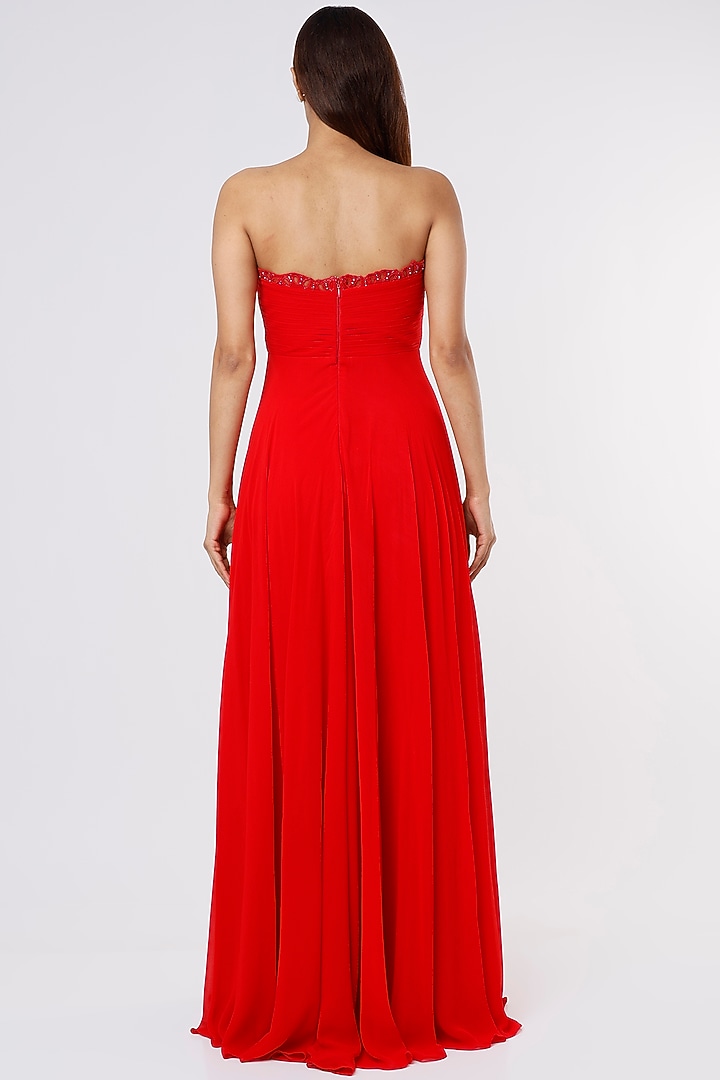 Red Embellished Draped Party Wear Gown by Parshya at Pernia's Pop Up Shop