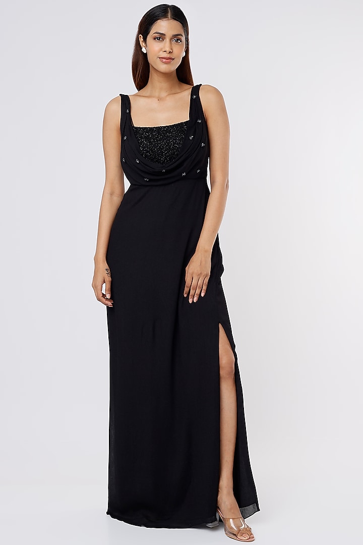 Black Embellished Gown by Parshya at Pernia's Pop Up Shop