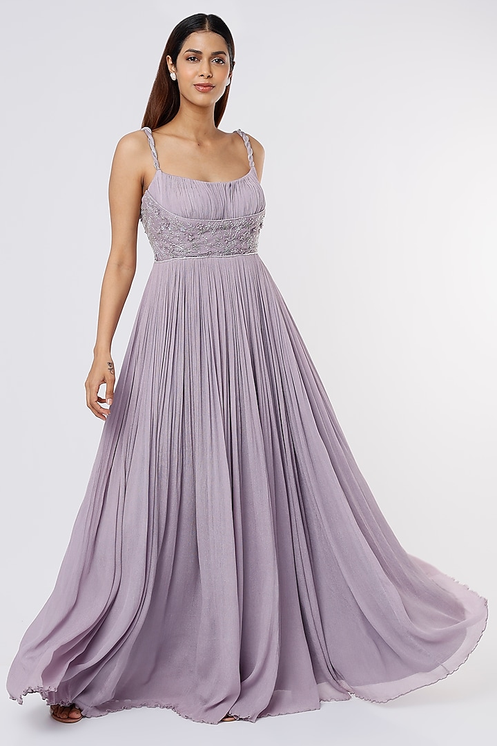 Lavender Embroidered Gown by Parshya