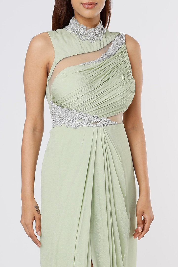 Green Embellished Party Wear Gown by Parshya at Pernia's Pop Up Shop