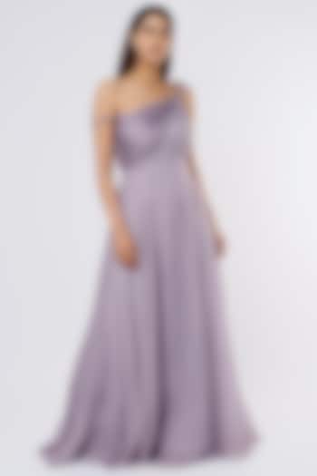 Lavender Viscose Draped Gown by Parshya